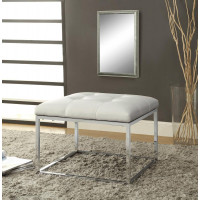 Coaster Furniture 500423 Upholstered Tufted Ottoman White and Chrome